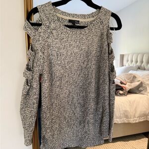 Aqua Off-the-Shoulder Sweater - Black and White